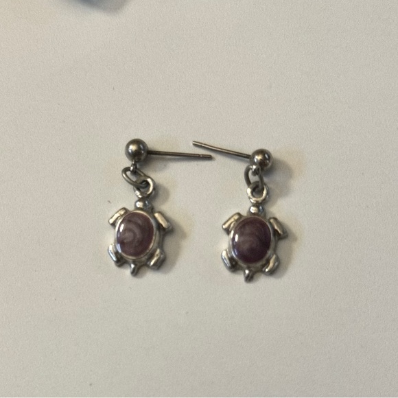 Jewelry - Purple and silver turtle earrings